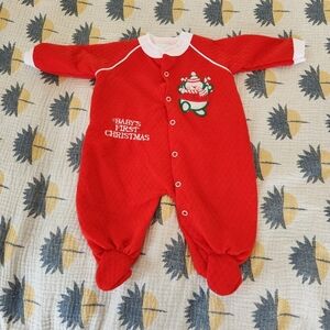 Babygro Vtg Baby's First Christmas Snowman Applique Footie Sleeper Red Medium